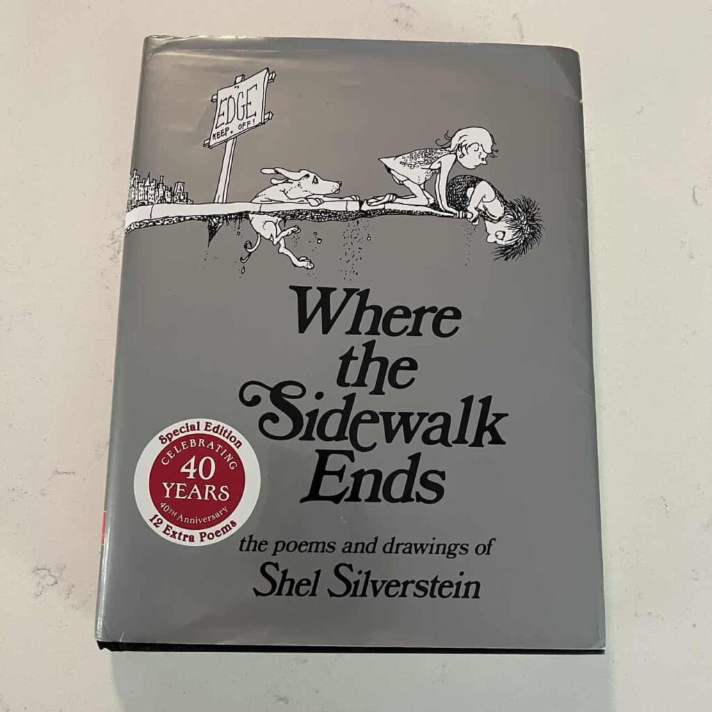 Cover of Shel Silverstein's Where the Sidewalk Ends. A book of rhyming poems.