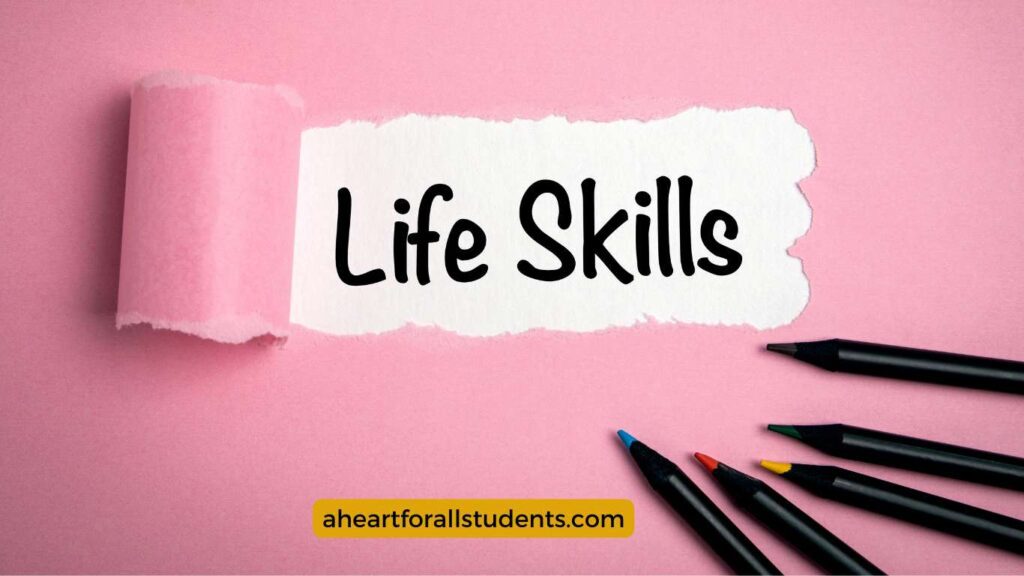 Pink piece of paper ripped open with the words, "LIFE SKILLS" underneath.
